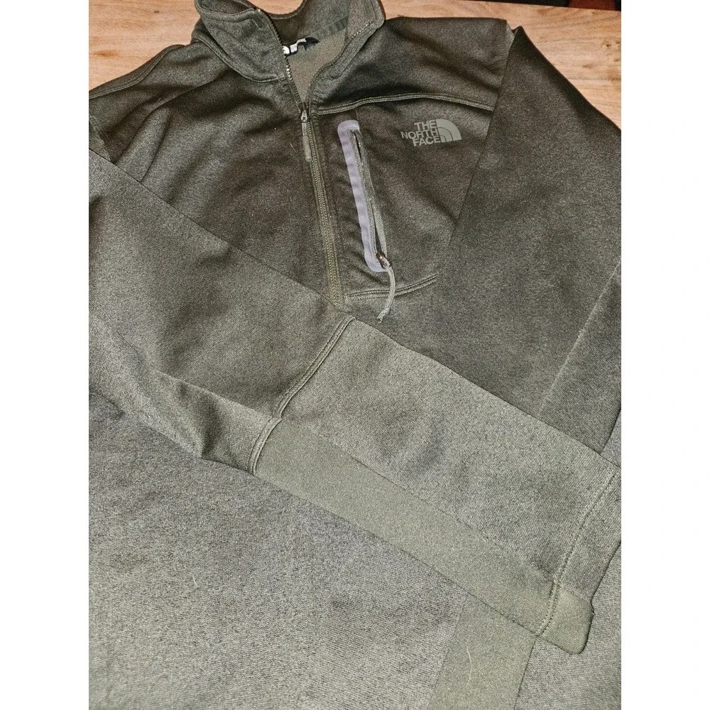 Mens North Face 1/4 Zip Fleece Pullover, Olive Green